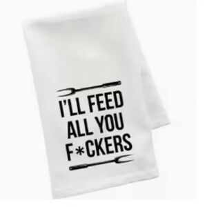 Source Unknown White and Black Cotton Kitchen Towel with Bold Typography